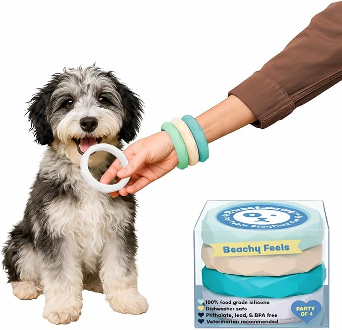 Puppy Teething Rings - 4 Pack, Bracelet Food Grade Silicone Chew Toys for Small Dogs-Medium Dog, Puppy Nipping Solution, Chew Toys for Puppies 0-6 Months - Beachy Feels