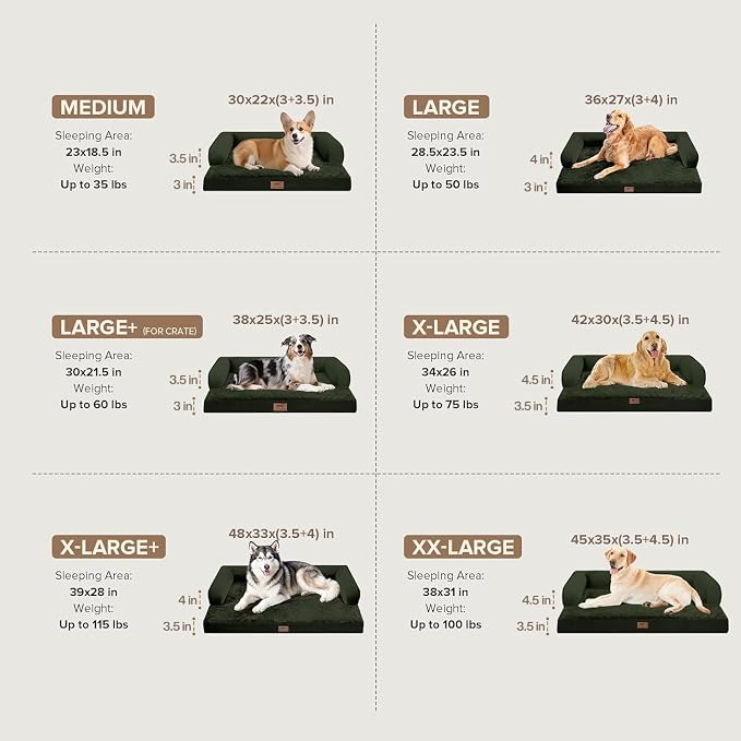 Large Dog Bed Orthopedic Washable - Removable Waterproof Cover Bed Pet - Large Big Dogs - Memory Foam - Couch Sofa with Removable Bolster - Outpost Olive Dog Bed