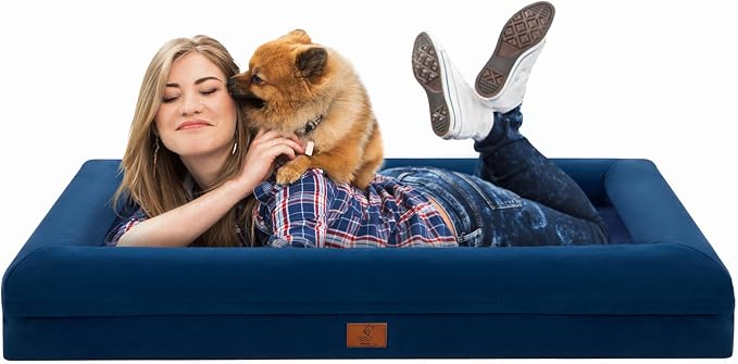 Yiruk Jumbo Dog Bed for Extra Large Dogs, XXL Waterproof Dog Bed with Removable Washable Cover, 4-Sides Bolster Support Pet Couch Sofa with Non-Slip Bottom, Blue