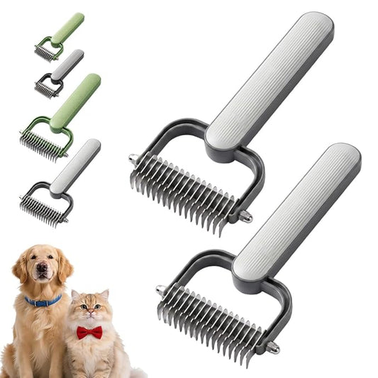 Double Sided Dematting Comb for Dogs Cats, 2026 Upgrade Undercoat Rake Pet Grooming Brush, Deshedding Brush Tool Removes Tangles Knots and Loose Fur for Long Hair Thick Coats