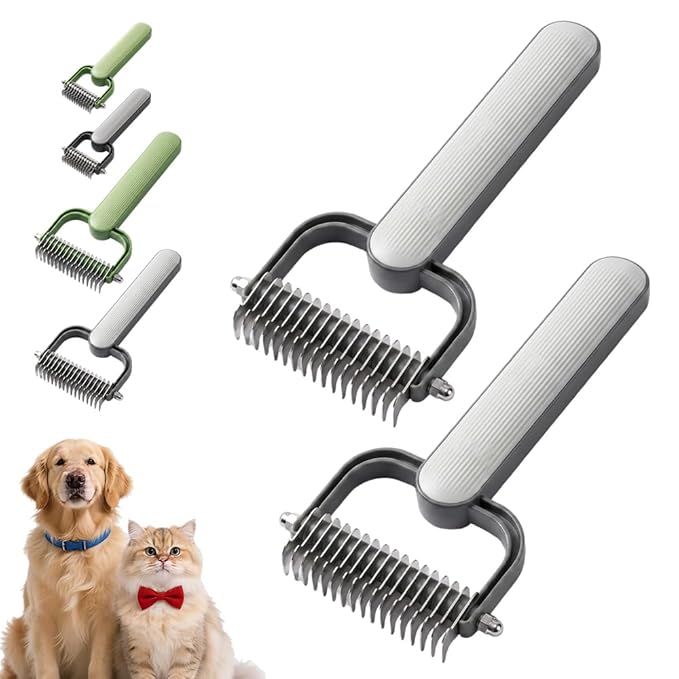 Double Sided Dematting Comb for Dogs Cats, 2026 Upgrade Undercoat Rake Pet Grooming Brush, Deshedding Tool Removes Tangles Knots and Loose Fur for Thick Coats Long Hair Pet