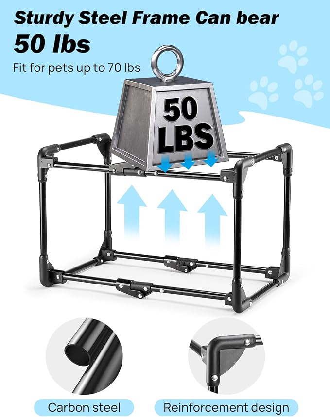 JOYTUTUS 38 Inch Collapsible Dog Crate, Steel Frame 8-Bar Foldable Soft Kennel, Portable Travel Crate for Large Dog Up to 70lbs, Oxford Cat Carrier Fit for Car Travel Indoor Outdoor