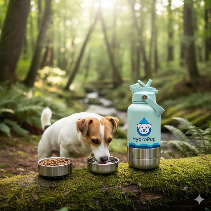 Dog Water Bottle for Walking and Hiking, 32 oz with Bowl Stays Cold