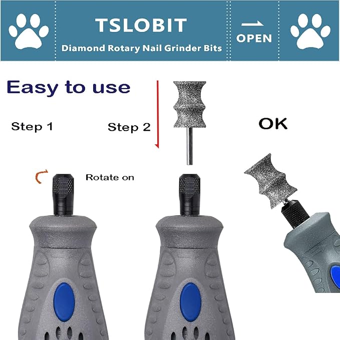 Diamond Dog Nail Grinder Attachment,1/8'' Pet Nail Grinder Wheel for Dog Nail Grinder, Diamond Rotory Bit for Dogs&Pets Nail Care (Large B+D)