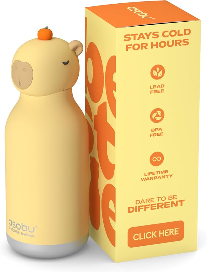 Asobu Bestie Bottle Limited Edition Collectible Kids Water Bottle with Animal Character Lid 16oz (460ml) Insulated Stainless Steel, Leakproof, Reusable with Straw Fun Gift for Girls & Boys