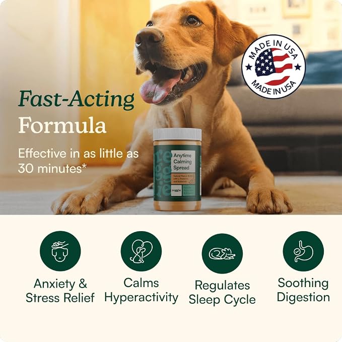 Reggie Calming Peanut Butter for Dogs, 100% Natural Dog Peanut Butter with Melatonin & L-Theanine, Lick Mat Spread for Short-Term Dog Anxiety Relief, Made in USA 16oz