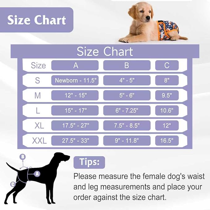 4 Pack Reusable Female Dog Diaper, Highly Absorbent Doggie Diapers for Female Dogs, Dog Diaper XX-Large, Flowers & Dogs