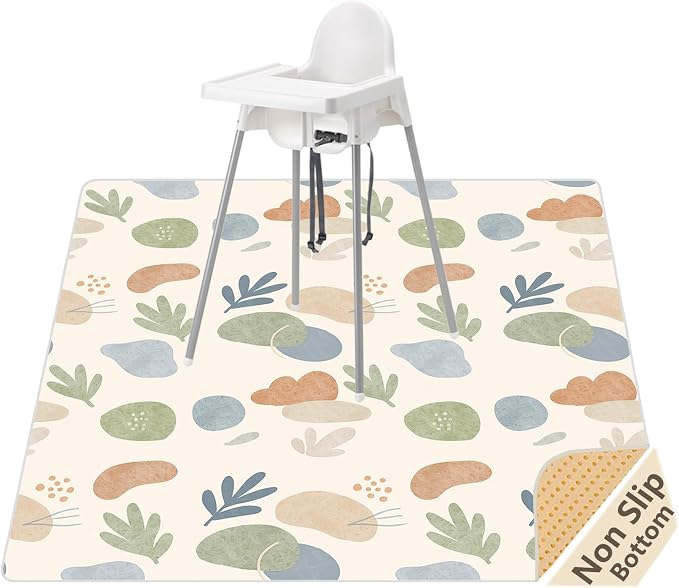 Baby Splat Mat for Under High Chair, 51"x51" Waterproof Non-Slip Floor Mat | Reusable Polyester Surface, Easy Daily Cleanup for Crumbs and Spills, Machine Washable for Deeper Cleaning