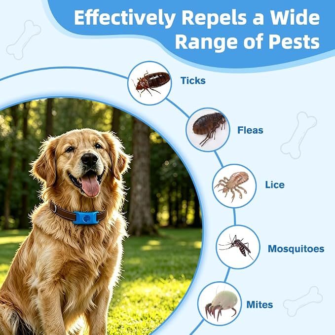 Natural Flea and Tick Prevention Pendant for Dogs Flea and Tick Collar, Waterproof Flea and Tick Repellent Dog Tag Safe for All Breeds & Sizes with 2 Silicone Buckles & 4 Refills, Collar NOT Included
