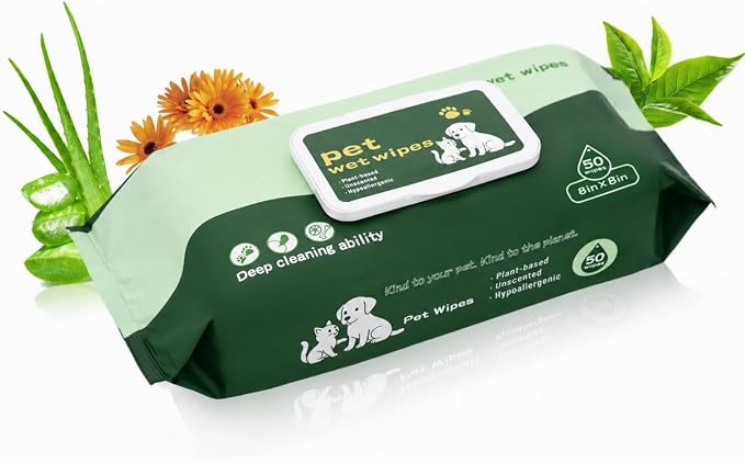 Pet Grooming Wipes for Paws and Butt Unscented Hypoallergenic Dog Wipes Gentle Earth-Friendly 50 PCS Cleaning Wipes for Puppies,Kittens & Senior Pets Deodorizing Waterless Bathing Wipes