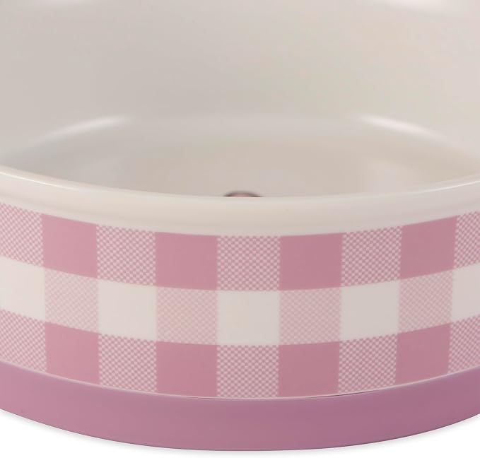 Bone Dry Ceramic Food Bowls, Non-Slip & Dishwasher Safe, Large Set, 7.5x2.4 Pansy Check