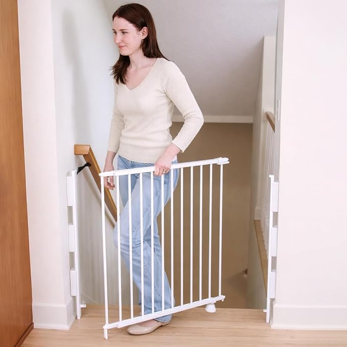 Regalo Safety 35" Extra Tall Baby Gate for Stairs, Hardware Mounted Wide Stair Gate, Fits 34"–55" Openings, Includes Wall & Banister Mounting Kit, White