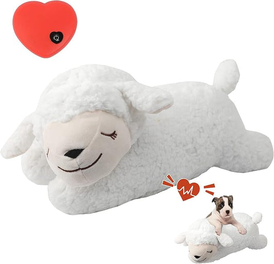 3T GROUP Dog Heartbeat Toy for Puppy Essentials Heartbeat Stuffed Animal Toy for Dogs Behavioral Training Comfort Plush Pillow Calming Aid Anxiety Relief White Sheep(White)