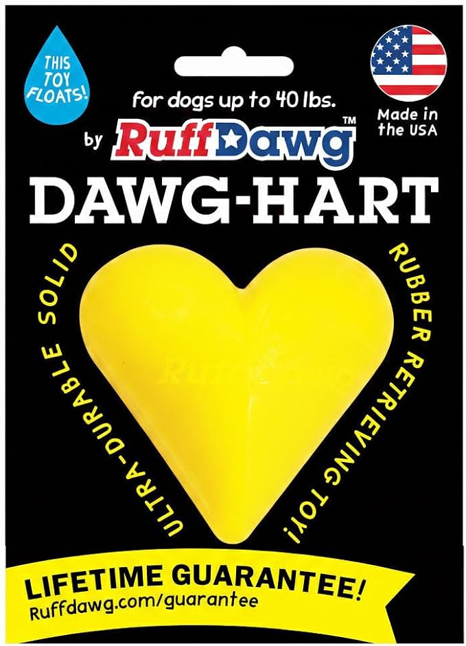 Ruff Dawg Indestructible Dawg-Hart (Heart) Medium 3” – Heavy-Duty Solid Rubber Dog Fetch Toy for Dogs Under 40 lbs – Floats & Crazy Bounce – Made in USA – Assorted Neon Colors