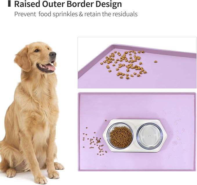 Dog Food Mat,Silicone Waterproof Food Tray,Non Slip Pet Bowl Mats Placemat,0.8" Raised Edge,Suitable for Most Small and Medium Sized Pets,28" x 18"