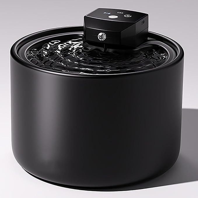 Cordless Ceramic Cat Water Fountain 101.45oz/3L with 7 Filter Automatic Super Silent Intelligent Sensor Pet Drinking Dispenser with 2500mAh Battery Dog Water Bowl Dispenser - for Pets Indoor(Black)