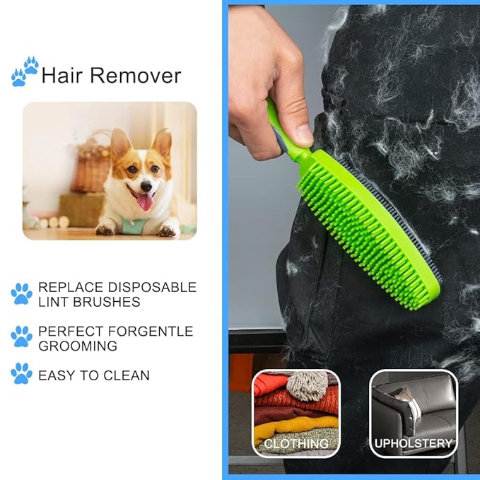 Premium Rubber Pet Hair Brush - Removes Hair from Couches & Pets' Coats