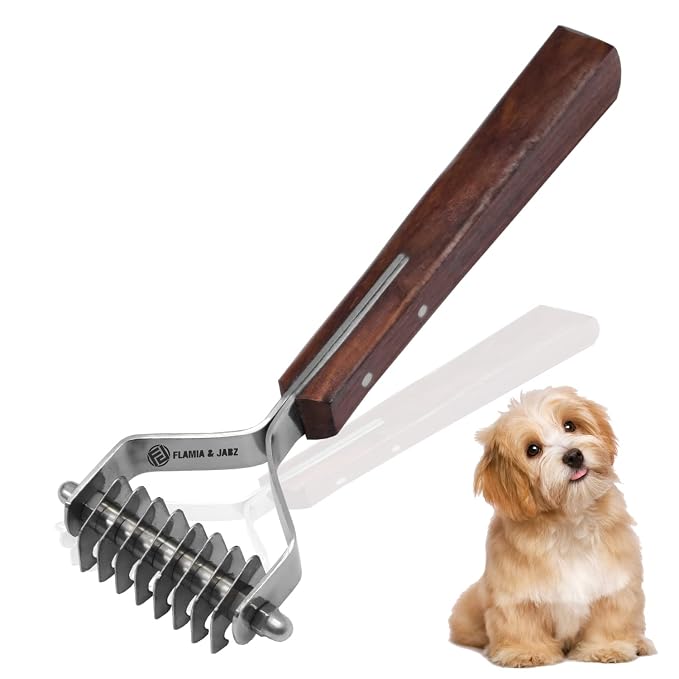 Flamia & Jabz Undercoat Rake for Dogs & Cats, Dematting Grooming Stripper Tool (8 Blades)
