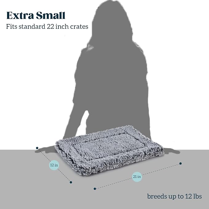 PELZIN Stoutwool Indestructible Dog Bed - Fluffy Chew Proof Dog Crate Pad - Tough Kennel Pad for Aggressive Chewers - Ideal for Extra Small Breeds & Fits 22-Inch Crate - 21"x12", Charcoal