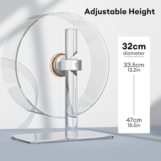 BUCATSTATE Hamster Wheel Silent 12.5inch, Acrylic Hamster Exercise Wheel with Stable Adjustable Stand Running Wheel for Golden Bear Hamster, Sugar Gliders, Rats, Hedgehogs (Transparent)