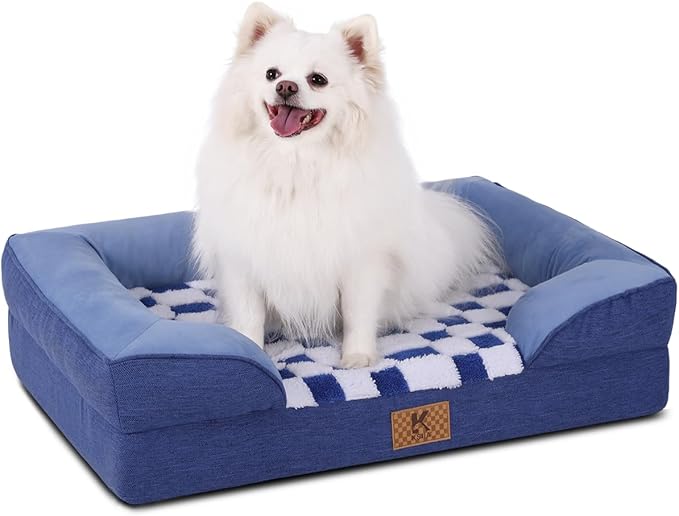 KSIIA Waterproof Dog Bed Orthopedic for XXL Senior Dog Couch with Sides, Extra Thick Supportive Pet Bed Sofa with Soft Plush Cover and Non-Slip Bottom, 53 x 40 Inch, Blue