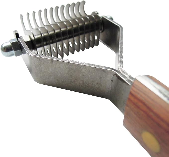 Mars Coat King Original Dematting Undercoat Grooming Rake Stripper Tool for Dogs and Cats, Stainless Steel with Wooden Handle, Made in Germany, 12-Blade