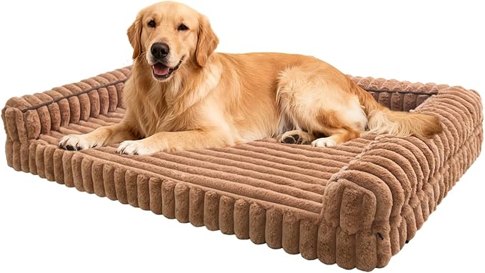 Waterproof Orthopedic Dog Bed for Medium Dogs, Medium Non-Slip Pet Beds with Sides, Egg-Crate Memory Foam Dog Couch for Crate Removable Washable Cover, Brown