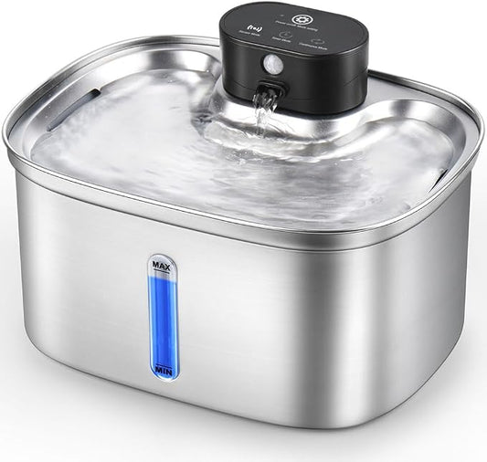 5L/169oz Automatic Stainless Steel Pet Water Fountain for Cats & Dogs, Cordless Cat Dog Drinking Fountain with 5000mAh Rechargeable Battery, Ultra-Quiet Pump & 3 Smart Modes