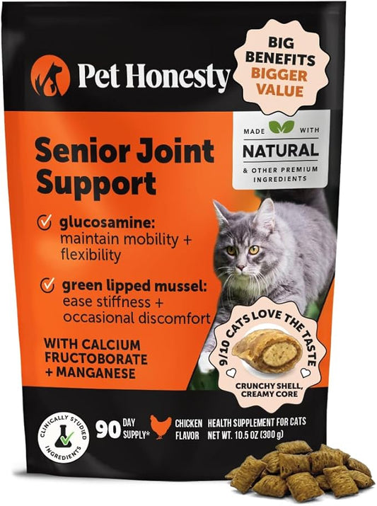 Senior Cat Joint Supplement Crunchy Creamy Hip + Joint for Cats - Ease Mobility Stiffness with Glucosamine Chondroitin, Green Lipped Mussel, Flexibility + Joint Support Chews (90-Day Supply)