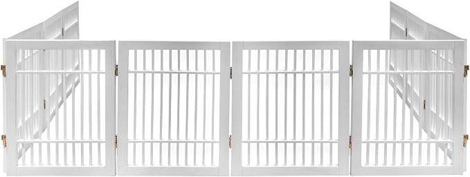 Urnporium Pet Dog Gate Freestanding, Strong Durable Folding Wooden Fence, Portable Acacia Hardwood Safety Barrier for Indoor & Outdoor Use (White Pet Gate, 10 Panel 24" Tall)