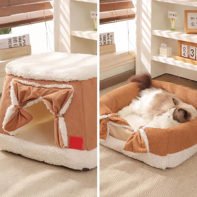 Pet House, Cat Bed for Indoor Cats, Cat Cave, Foldable Cat Cave, Bed for Large and Small Pets (Brown, Medium)
