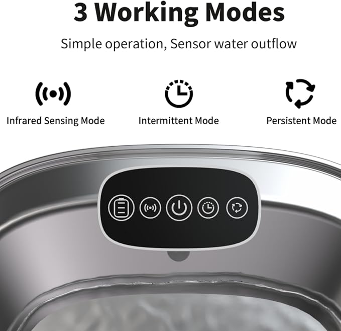 Cat Water Fountain Stainless Steel- 108oz/3.2L Pet Fountain with 4 Replacement Filters, Motion Sensor& 3 Working Modes, Cordless Automatic Dog Water Dispenser for Cats, Dogs, and Small Pets