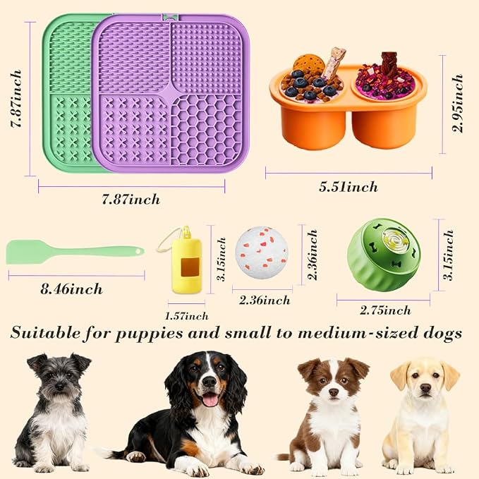 7.87" Dog&Cat Lick Mat with Suction Cups Set,Frozen Treat Toy for Puppy,Dog Enrichment Toy Foam Ball for Anxiety Relief