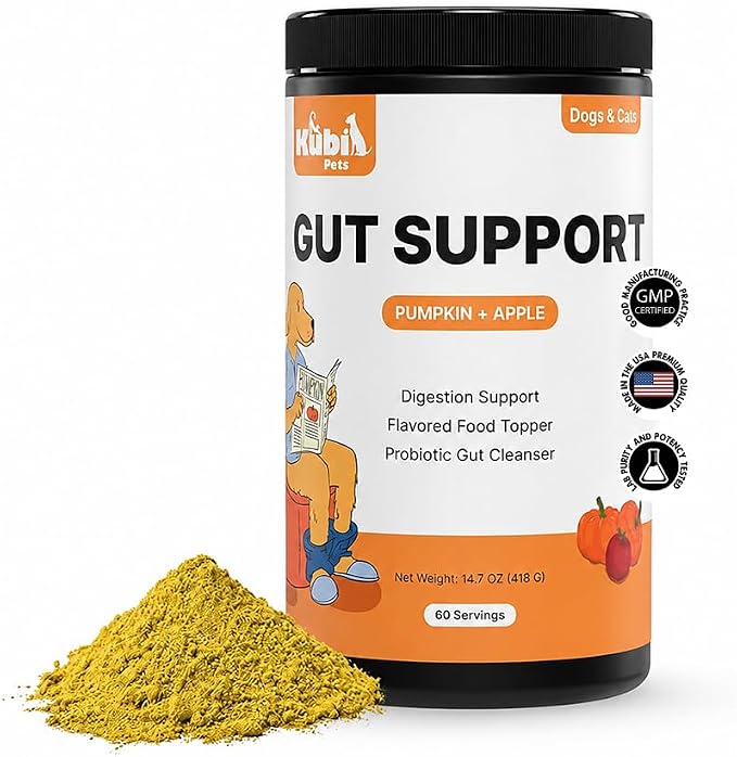 Pumpkin Gut Support for Dogs – Digestive Health Supplement with Natural Fiber & Probiotics, 60 Servings | Kubi Pets