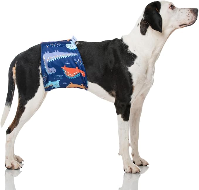 Pet Soft Dog Belly Band - 3 Packs Reusable Dog Diapers Male Doggy Diapers Wraps - Washable Dogs Belly Bands for Male Dogs (Dino, XXL)