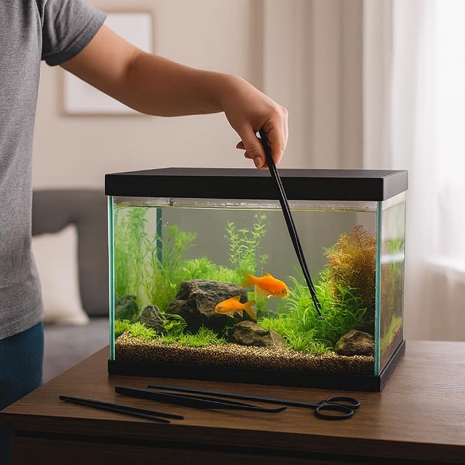 Mandala Crafts 15 Inches Silver Stainless Steel Straight and Curved Aquarium Tweezers for Aquatic Plants – Long Aquascape Forceps for Fish Tanks, Hospital Tanks, Goldfish Bowls, and Terrariums