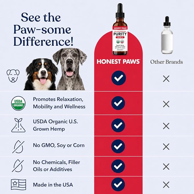 Honest Paws Hemp Oil for Dogs - Natural Hemp Seed Oil Drops Rich in Omega 3 6 9 - May Help Support Calm Behavior, Physical Comfort & Overall Wellness - Made in USA