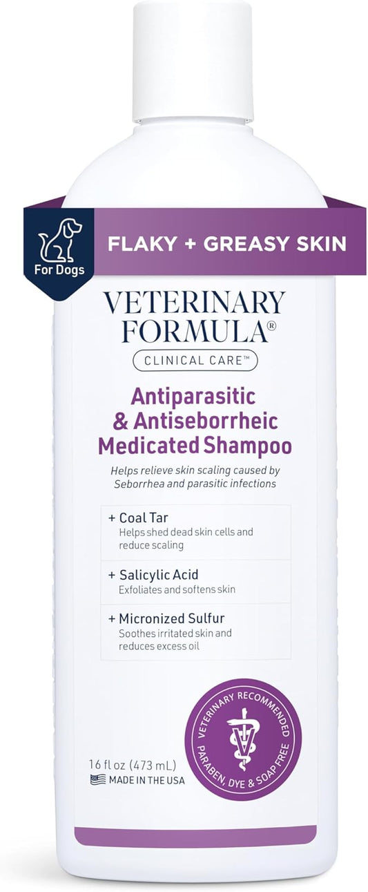 Veterinary Formula Clinical Care – Antiparasitic & Antiseborrheic Medicated Dog Shampoo – Supports Dry, Irritated Skin and Helps Soothe Occasional Itchy Spots – 16 oz