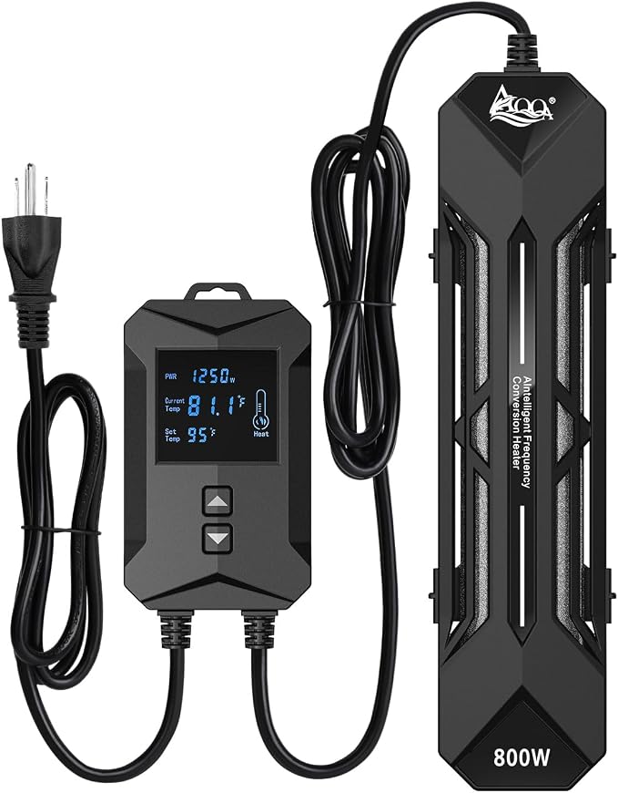 AQQA Aquarium Heater 800W/1000W/1200W/1400W Fish Tank Heater with LED Digital Display 110-120V Submersible No Pond Heaters with Overheat & Dry-Out Protection for Freshwater & Saltwater Tanks (800W)