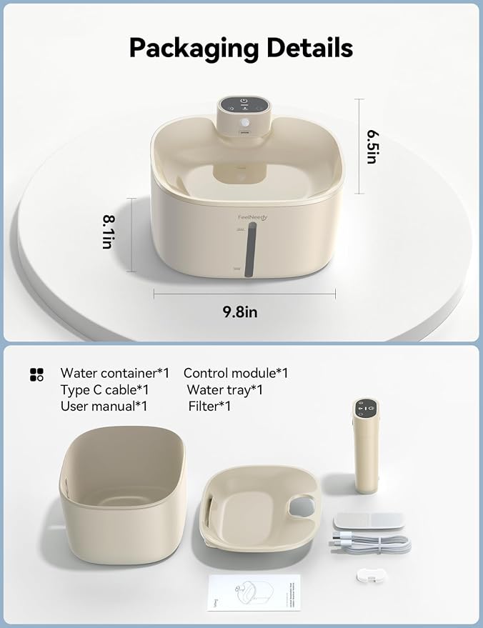 Pumpless Wireless Cat Water Fountain, FEELNEEDY 4L Battery Operated Pet Water Fountain for Cats Indoor, Motion Sensor Cat Drinking Fountain (Beige with 1Pack Filters)