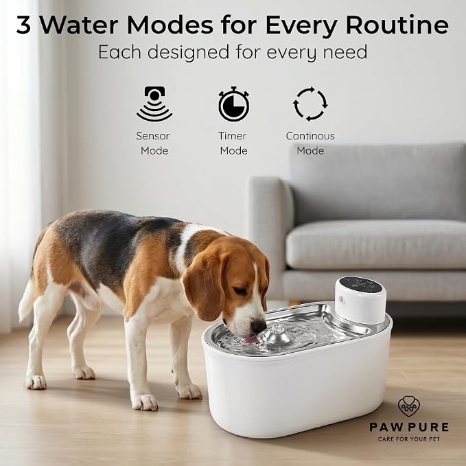 Cat Water Fountain Stainless Steel & Dog Water Fountain, Wireless 30-Day Battery, 20dB Ultra-Quiet Cordless Pet Fountain for Cats & Small/Medium Dogs, 3L/108oz