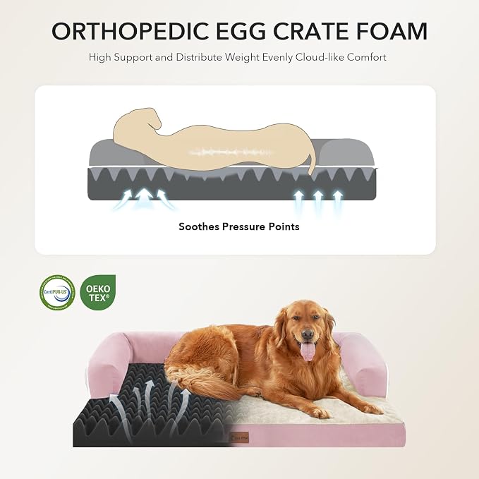 Orthopedic Dog Beds for Medium Sized Dogs, Waterproof Egg Crate Foam Medium Dog Couch Beds for Crate 35x22Inch, Washable Pet Beds with Removable Cover and Nonskid Bottom, Pink