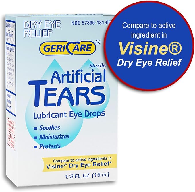 GeriCare Artificial Lubricating Tears, Soothing Eye Hydration Drops, Long Lasting Lubricant Formula for Dry Eyes, 0.5 fl oz Bottle (15ml) (1 Pack)
