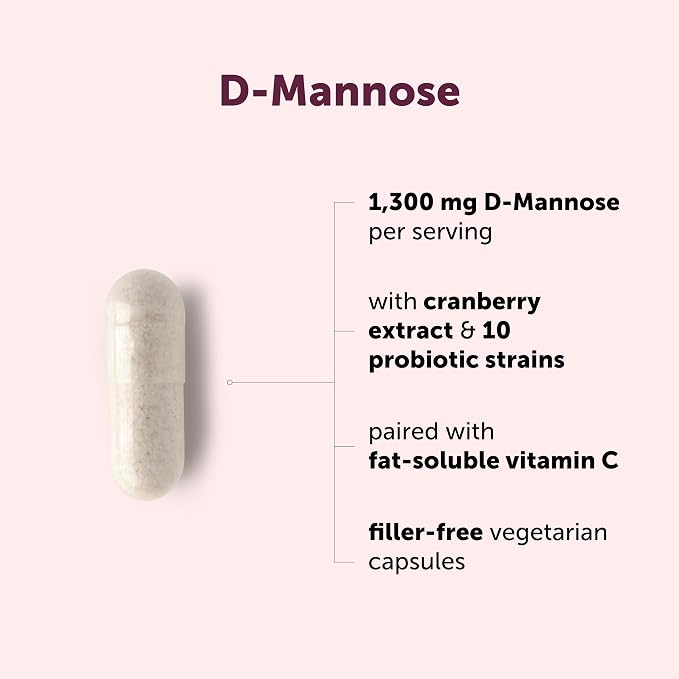 Micro Ingredients D Mannose 1,300mg Per Serving with Cranberry | 240 Veggie Capsules + Fat-Soluble Vitamin C & 1 Million CFU Probiotics Blend | Daily D Mannose Formula for Women | Filler Free, Non-GMO