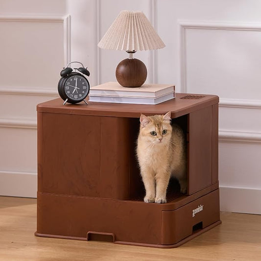 ZOMISIA Extra Large Cat Litter Box with Hallway, Hidden Litter Box Enclosure with Drawer, Lid Top Covered with Carbon Filter for Odor Control, Leakproof and Easy to Clean