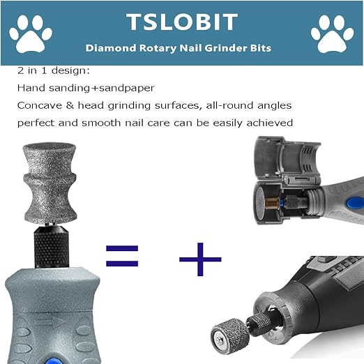 Diamond Dog Nail Grinder Attachment,1/8'' Pet Nail Grinder Wheel for Dog Nail Grinder, Diamond Rotory Bit for Dogs&Pets Nail Care,2-Pack（Large V）