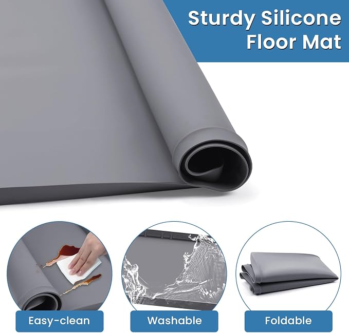 Large Thickened Washing Machine Mat 30" x 28" Silicone Under Washer and Dryer Drain Pan Drip Tray Floor Protector Non-Slip Flexible Soft Mat Waterproof Raised Edge 0.98'' Dark Gray