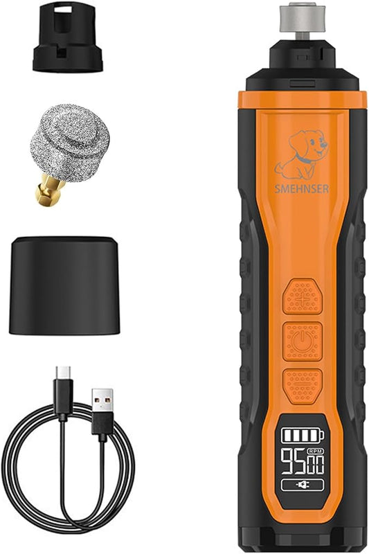 5 Speed Dog Nail Grinder with LCD Display, Rechargeable Low Noise Dog Nail Trimmers with Dual LED Light & Diamond Grinding Wheel, 2000mAh Battery Pet Nail Trimmer for Cats Small, Medium & Large Dogs