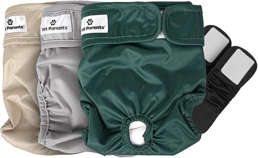 Pet Parents® Washable Dog Diapers (3pack) + Extendrs® of Durable Doggie Diapers, Premium Dog Diapers Female (Small, Spruce)