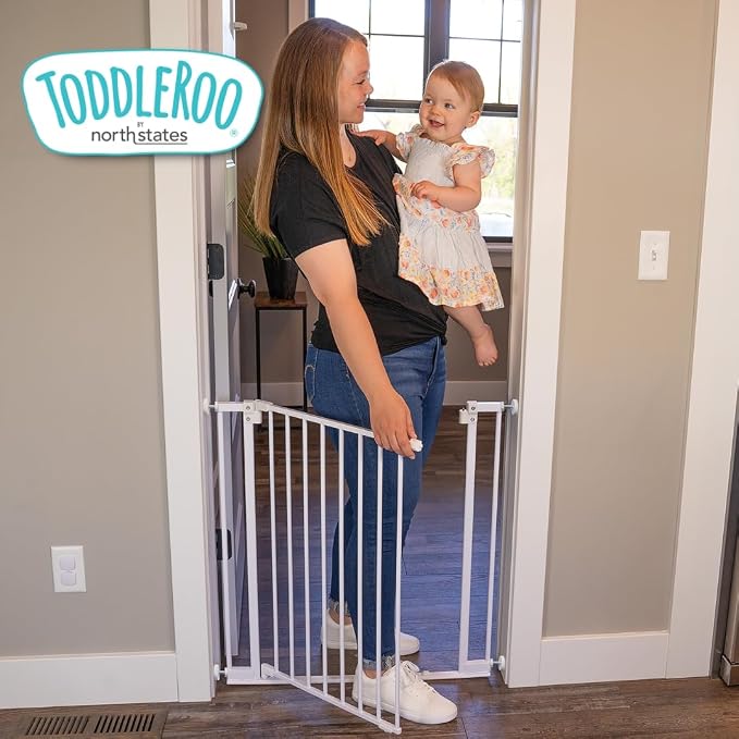 Toddleroo by North States - StepSafe Auto Close Baby Gate: Adjustable Safety Gate for Kids - 29 to 38 Inches Wide - 30 Inches Tall - White